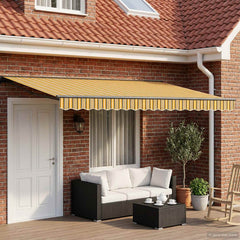 Manual Awning with Solar LED 5 x 3.5 m Anthracite Yellow/Grey/White Stripe