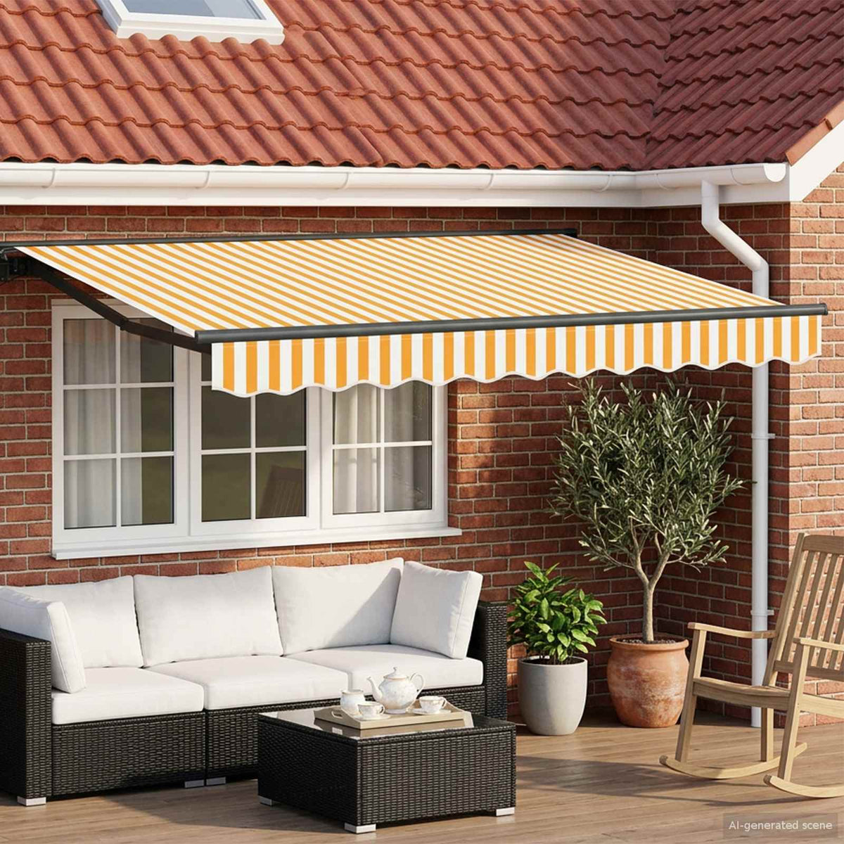 Solar Awning Anthracite Yellow White Stripe