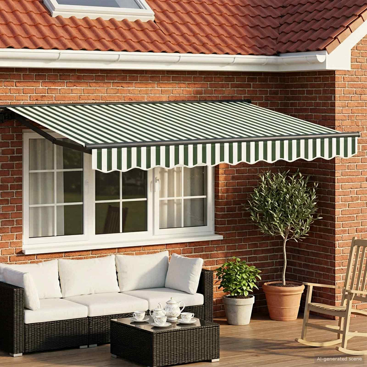 Solar Awning Anthracite Green White Stripe