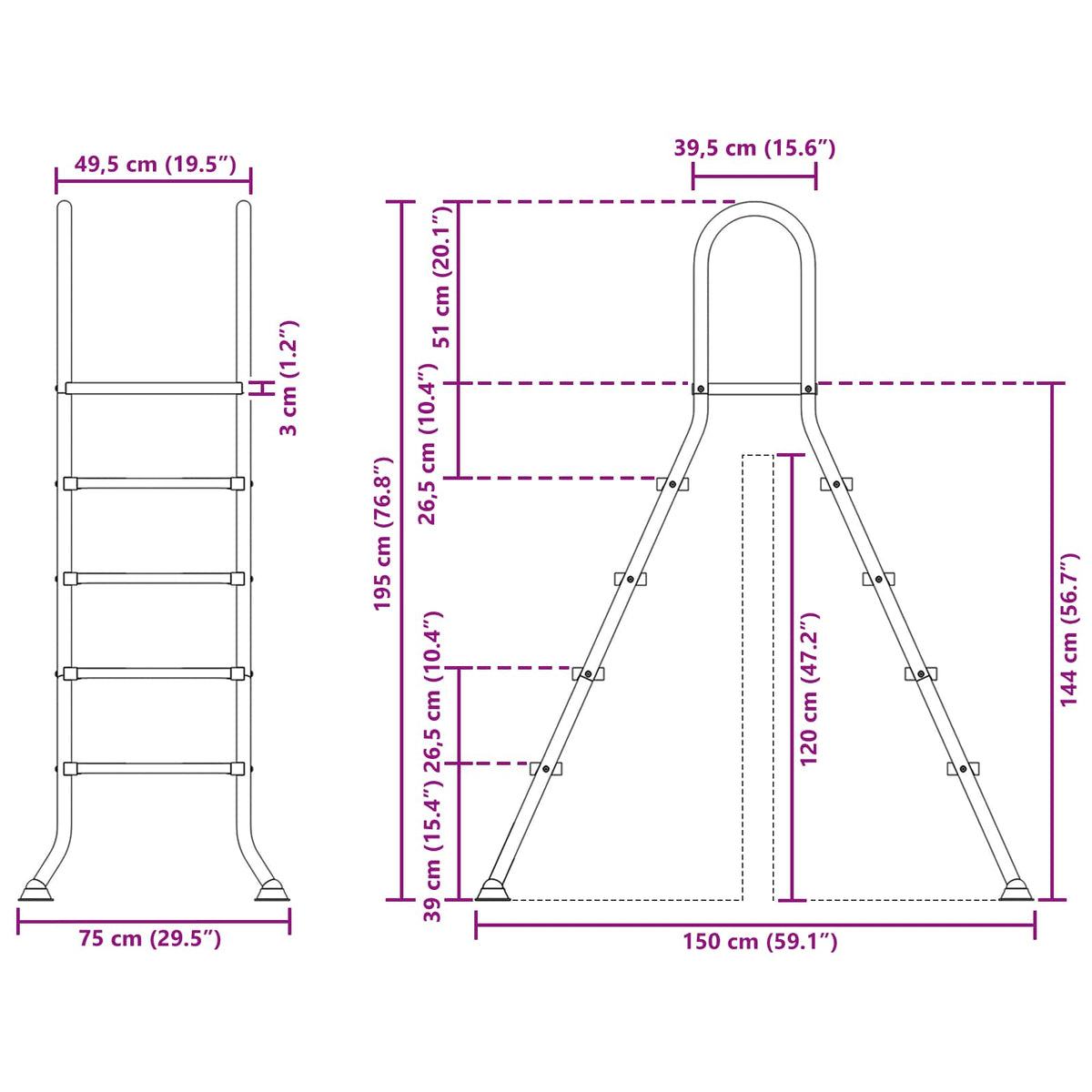 Above Ground Pool Ladder 195 x 150 cm 4-step