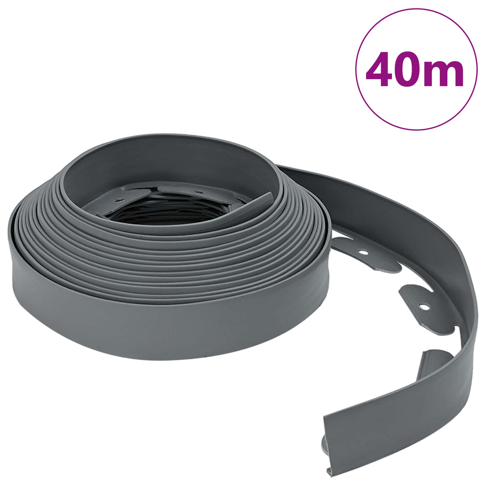 vidaXL Lawn Edgings Grey 4000 x 4 x 5 cm Plastic 3