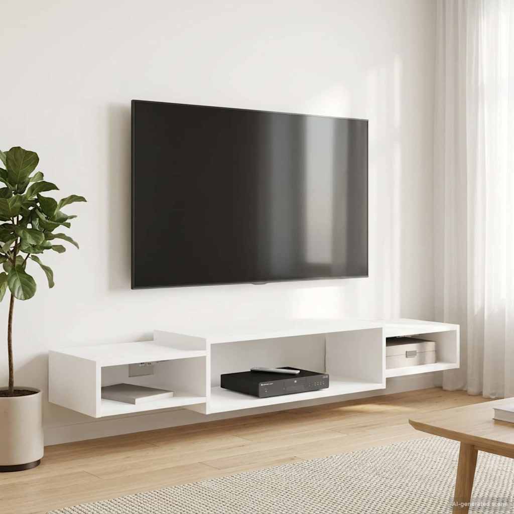 vidaXL Wall-mounted TV Cabinet Wall-Mounted White 140 x 28 x 21 cm 4