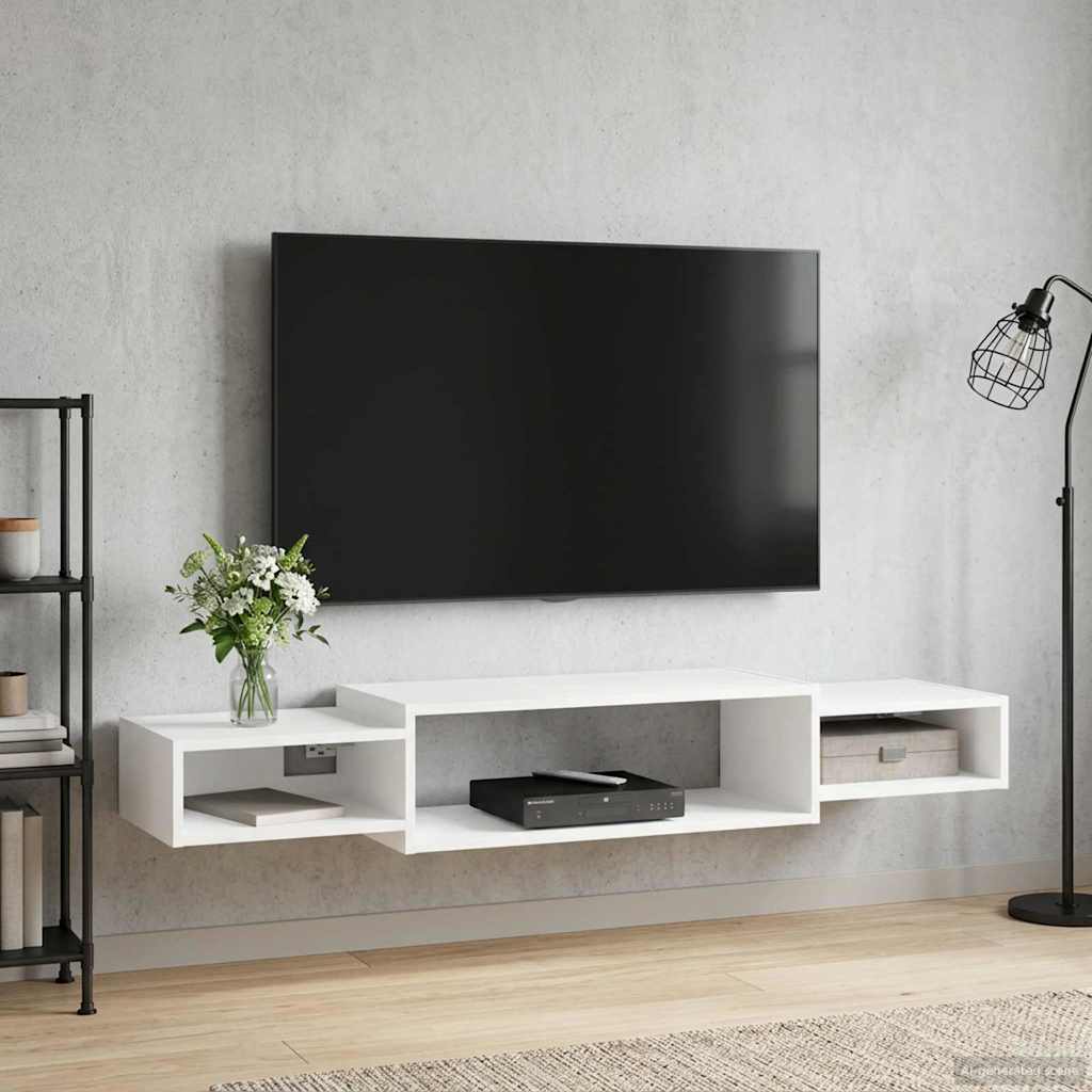 vidaXL Wall-mounted TV Cabinet Wall-Mounted White 140 x 28 x 21 cm 1