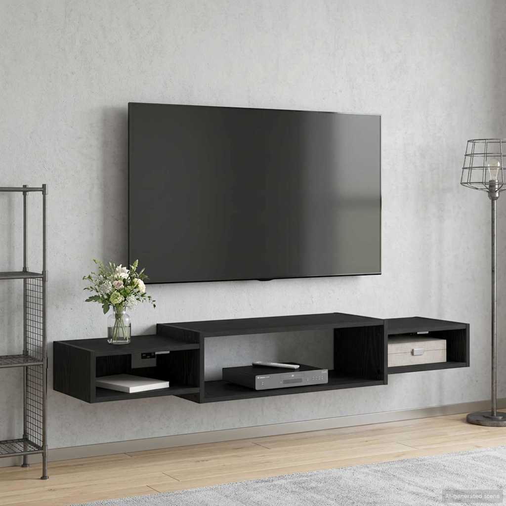 vidaXL Wall-mounted TV Cabinet Wall-Mounted Black Oak 140 x 28 x 21 cm 1