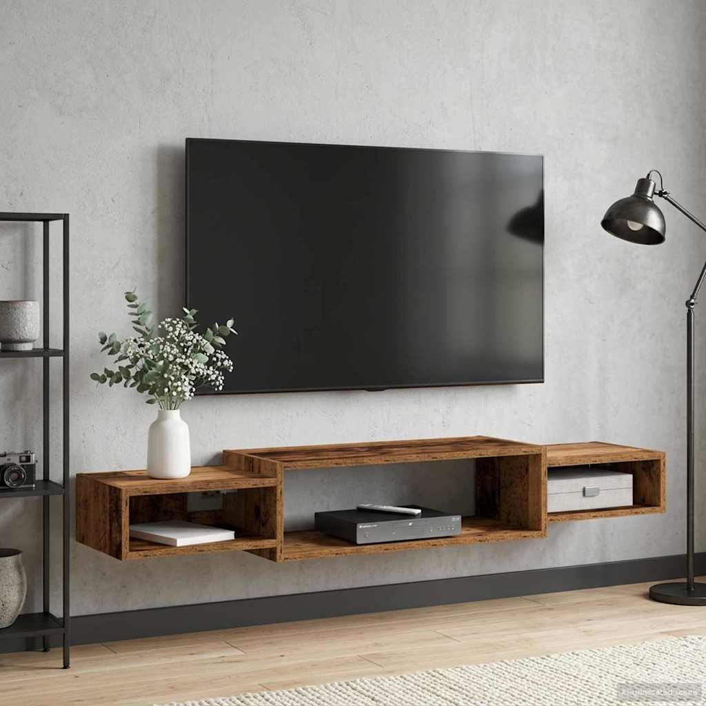 vidaXL Wall-mounted TV Cabinet Wall-Mounted Old Wood 140 x 28 x 21 cm 1