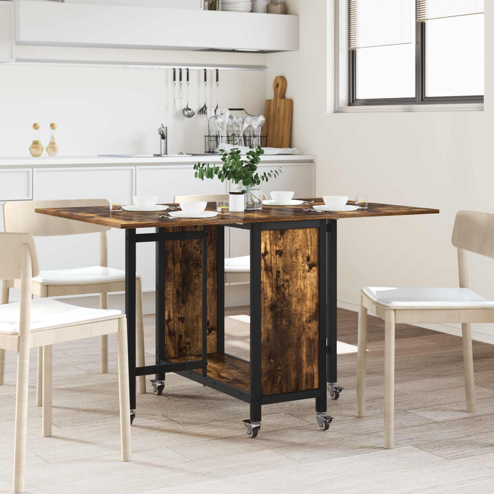vidaXL Folding Dining Table with Castors 130 x 80 x 76.5 cm steel PB 1