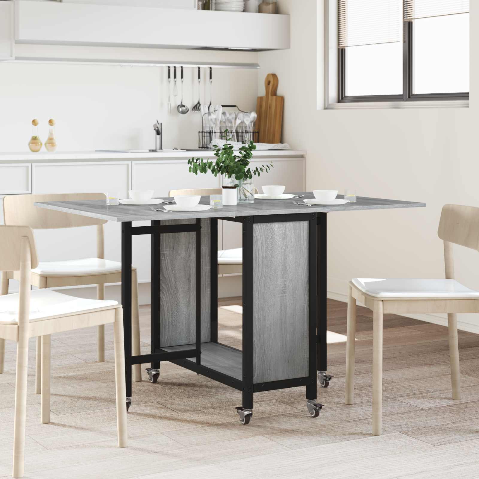 vidaXL Folding Dining Table with Castors 130 x 80 x 76.5 cm steel PB 1