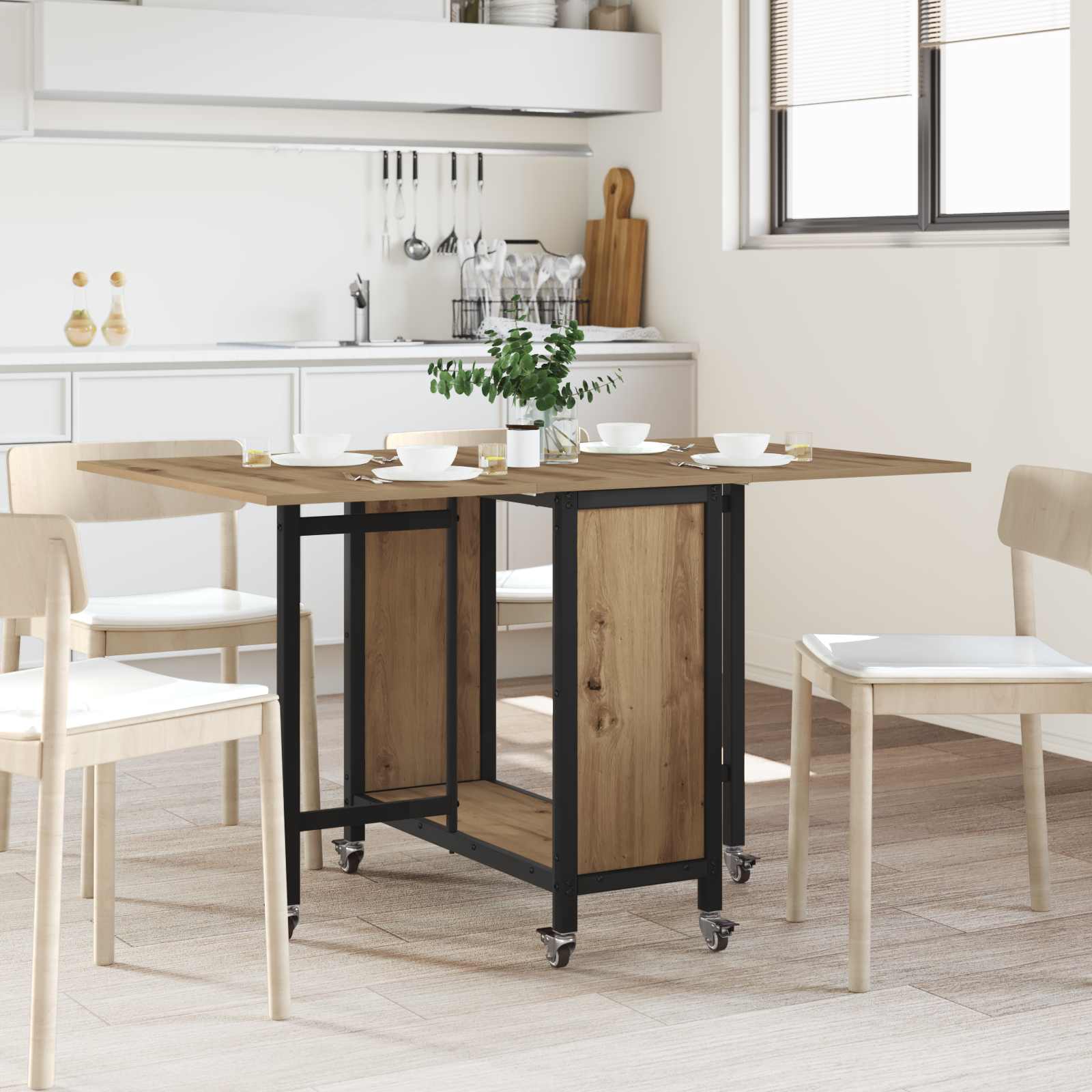 vidaXL Folding Dining Table with Castors 130 x 80 x 76.5 cm steel PB 1
