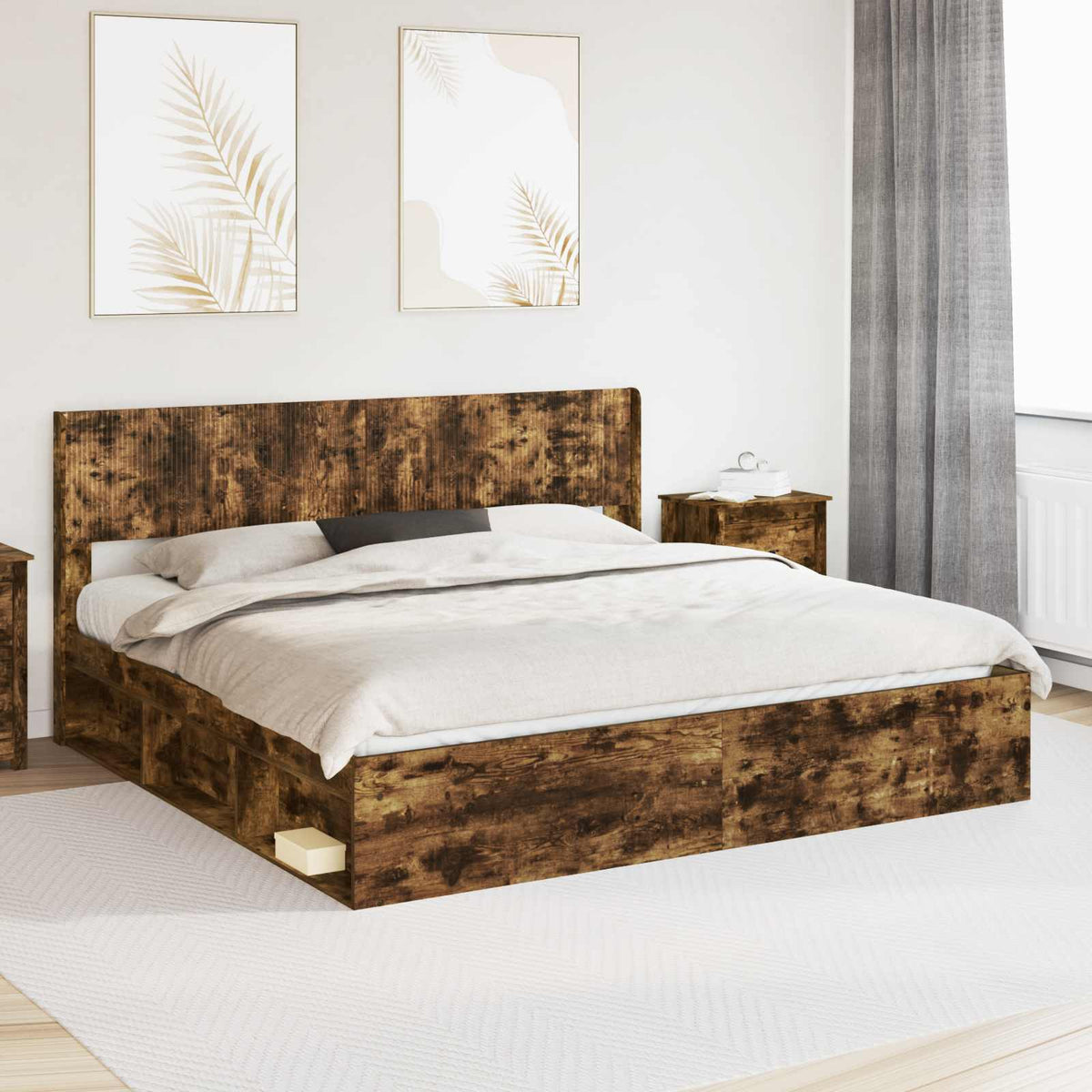 Bed Frame Storage Headboard Smoked oak