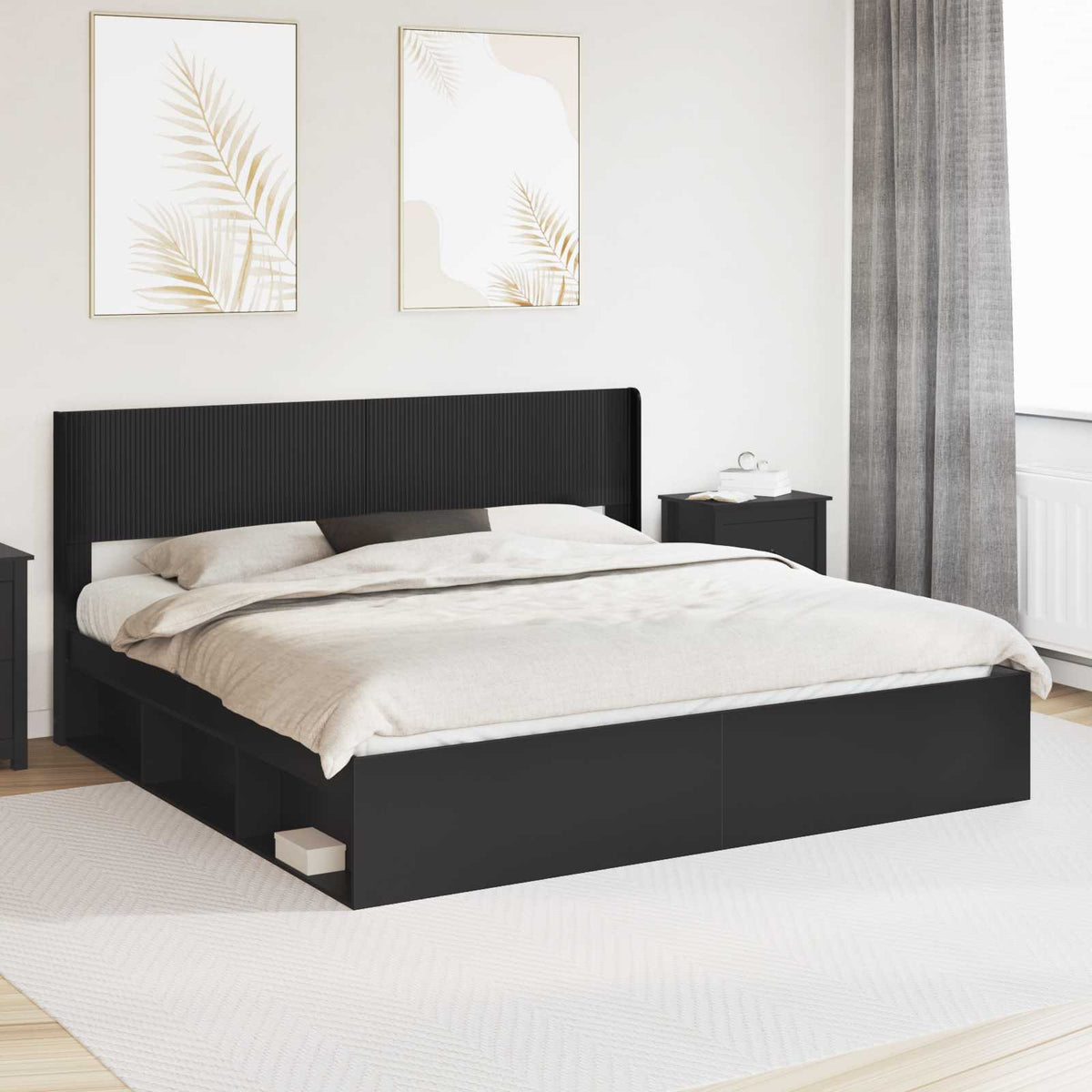 Bed Frame Storage Headboard Black