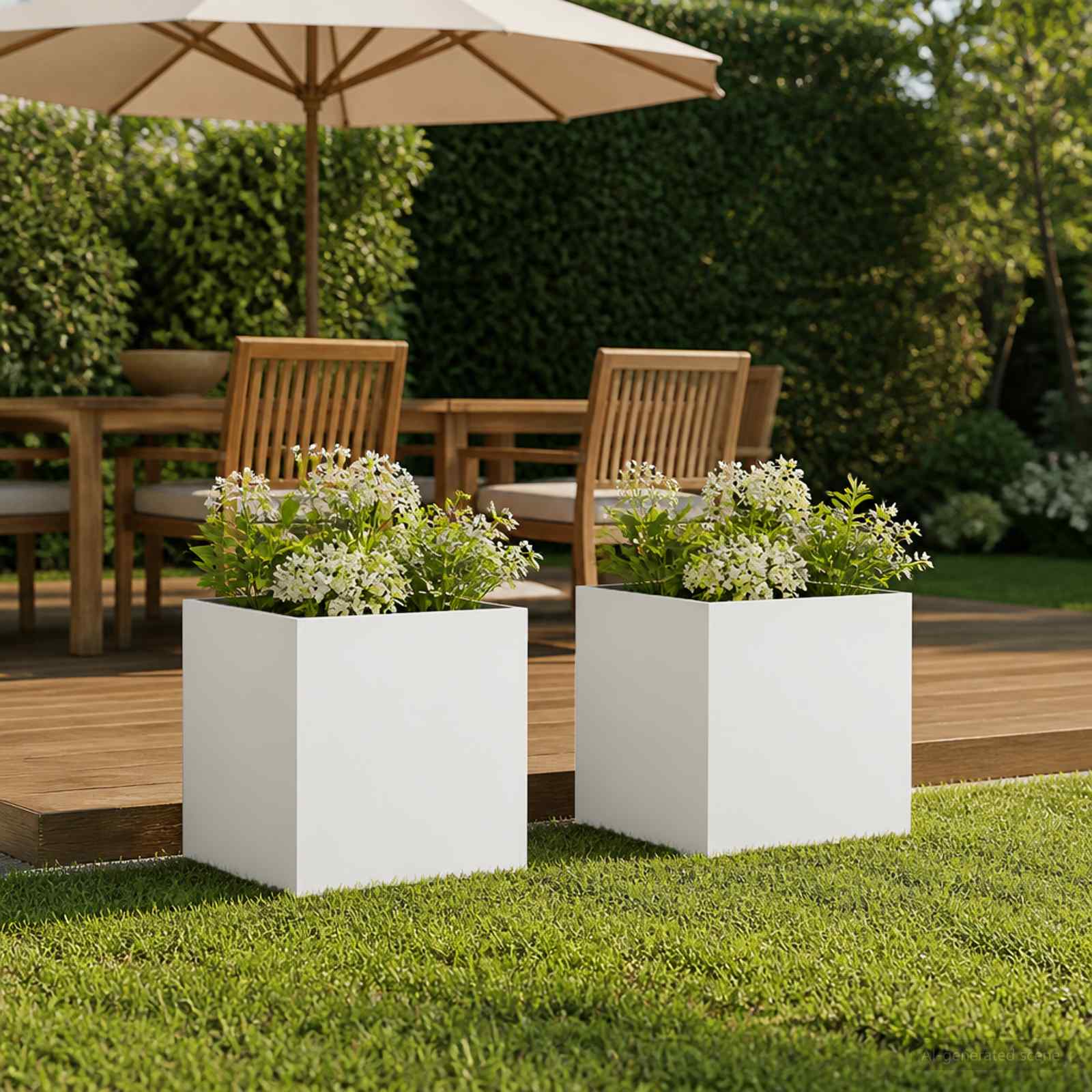vidaXL Garden Planter 2 pcs White 25 x 25 x 25 cm Cold-rolled Steel 1