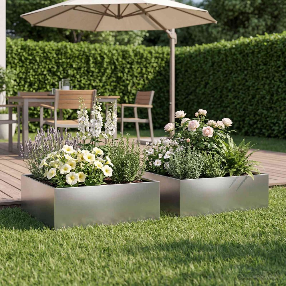 Garden Planter Silver Stainless Steel Depth