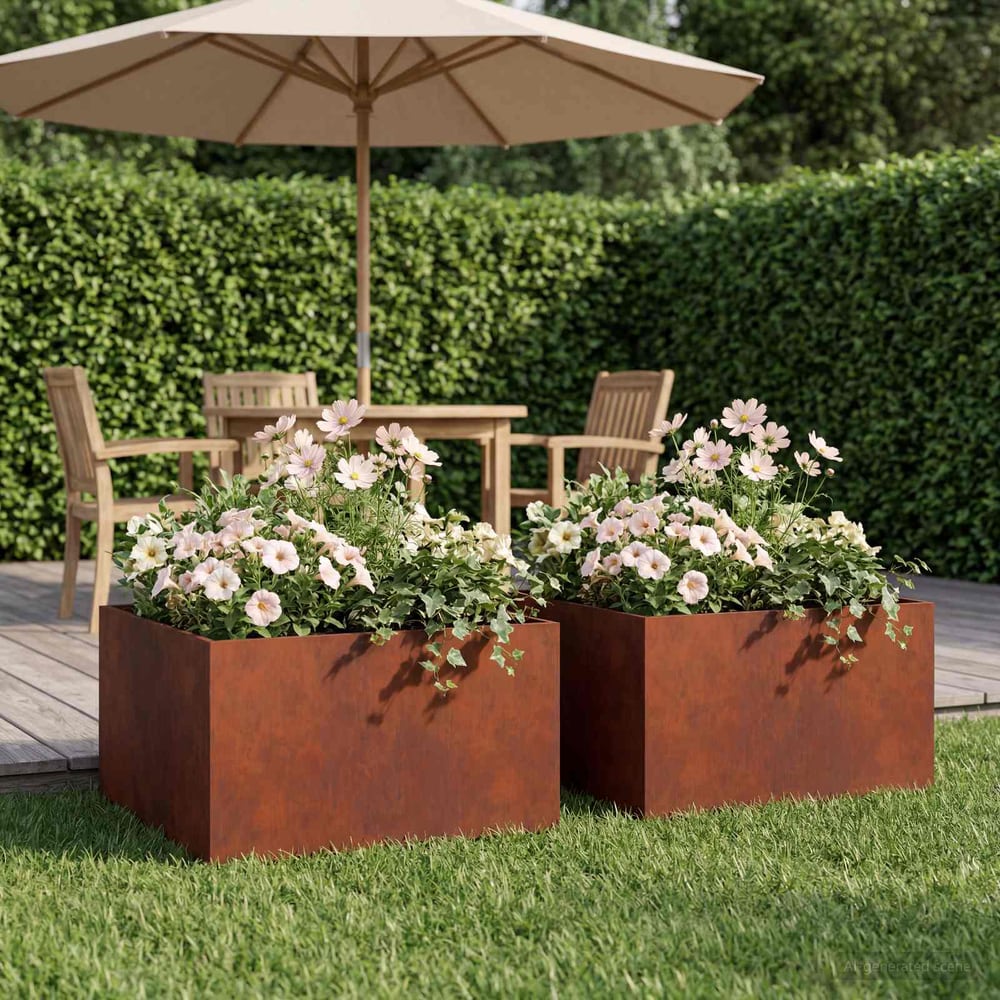 Garden Planter Rusty 2 pcs Weathering Steel Depth 60 cm 30 cm