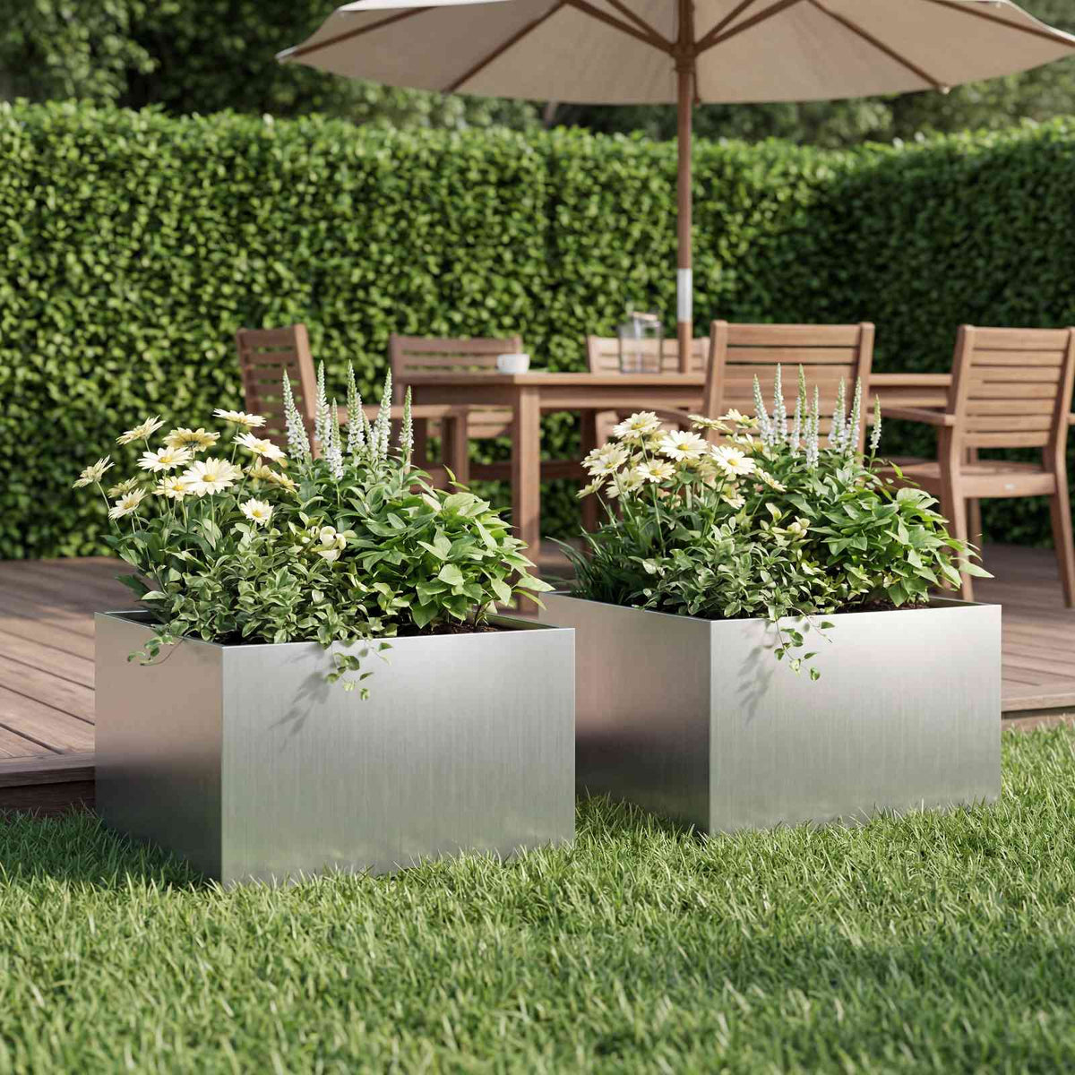 Garden Planter Silver 2 pcs Galvanised Steel Depth 60 cm 30 cm