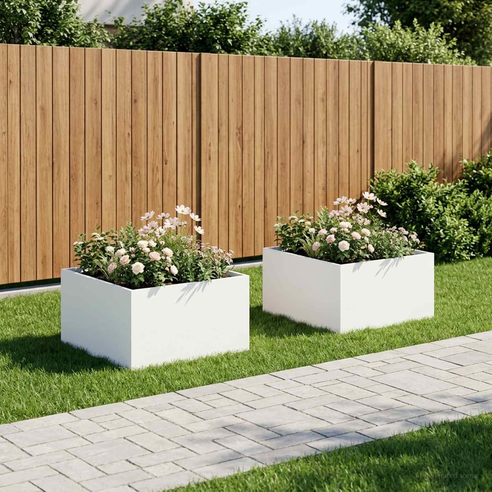 Garden Planter Cold-rolled Steel 2 pcs White Depth 60 cm 40 cm