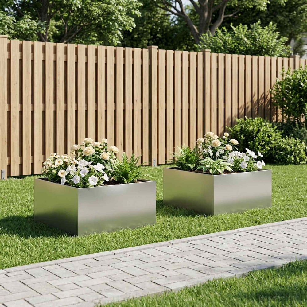 Garden Planter Silver Stainless Steel Depth