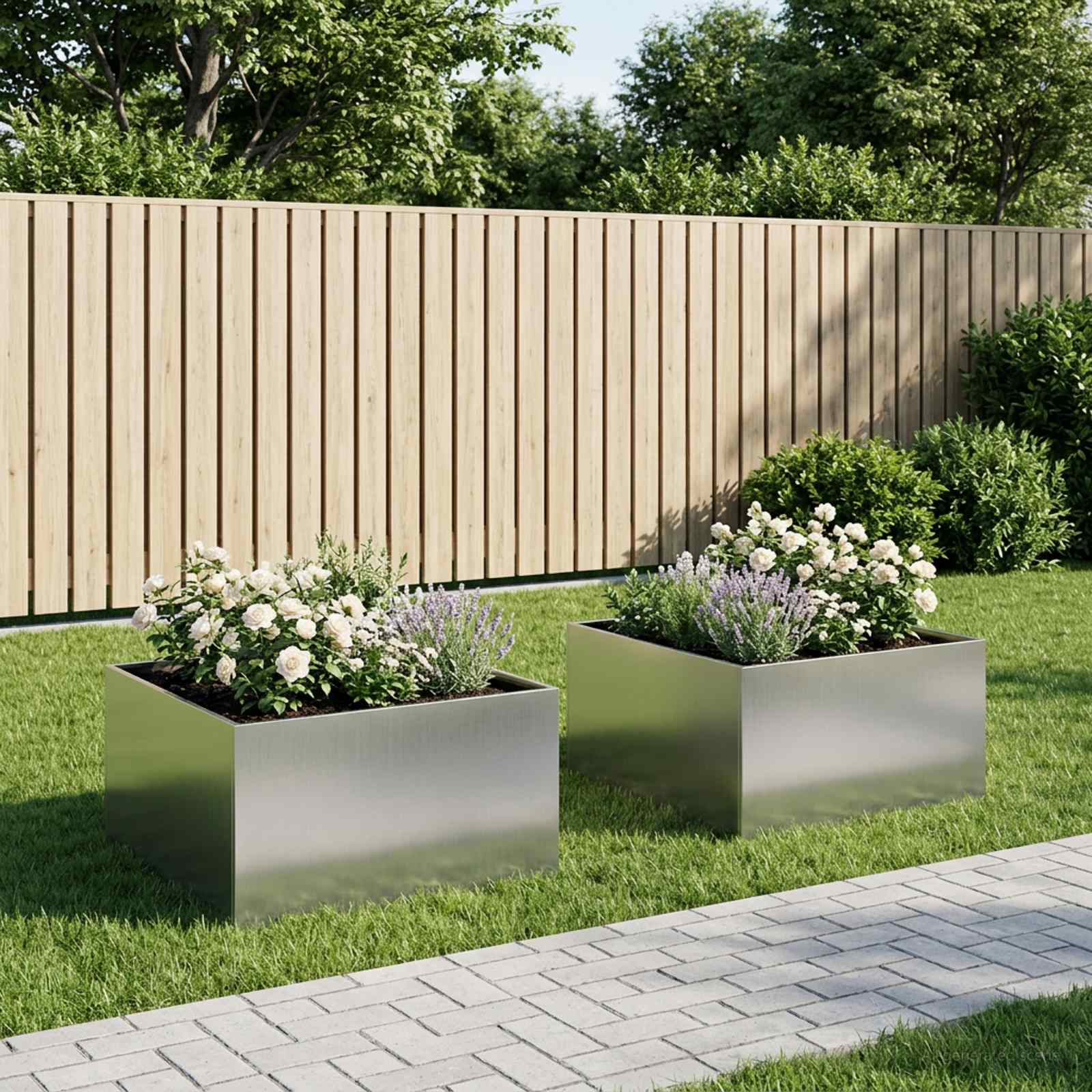 Garden Planter Silver 2 pcs Galvanised Steel Depth 60 cm 40 cm