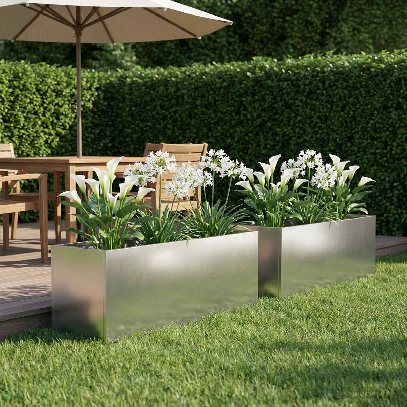 Garden Planter Silver 2 pcs Stainless Steel Depth 20 cm 60 cm 20 cm