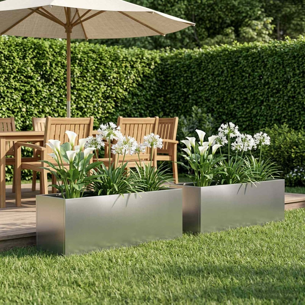 Garden Planter Silver Stainless Steel Depth