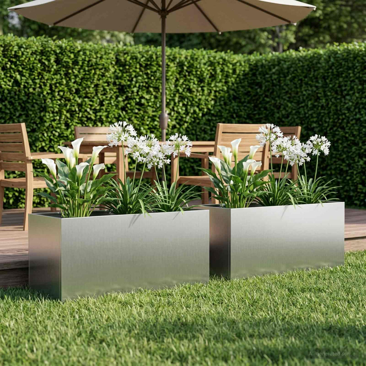 Garden Planter Silver Galvanised Steel Depth