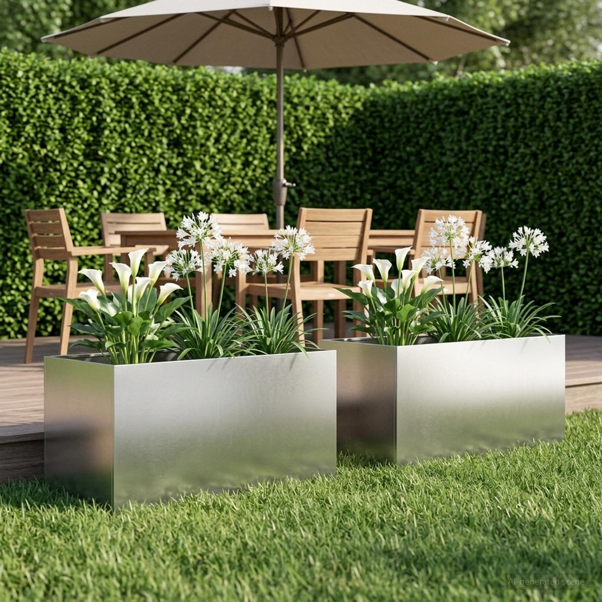Garden Planter Silver Stainless Steel Depth