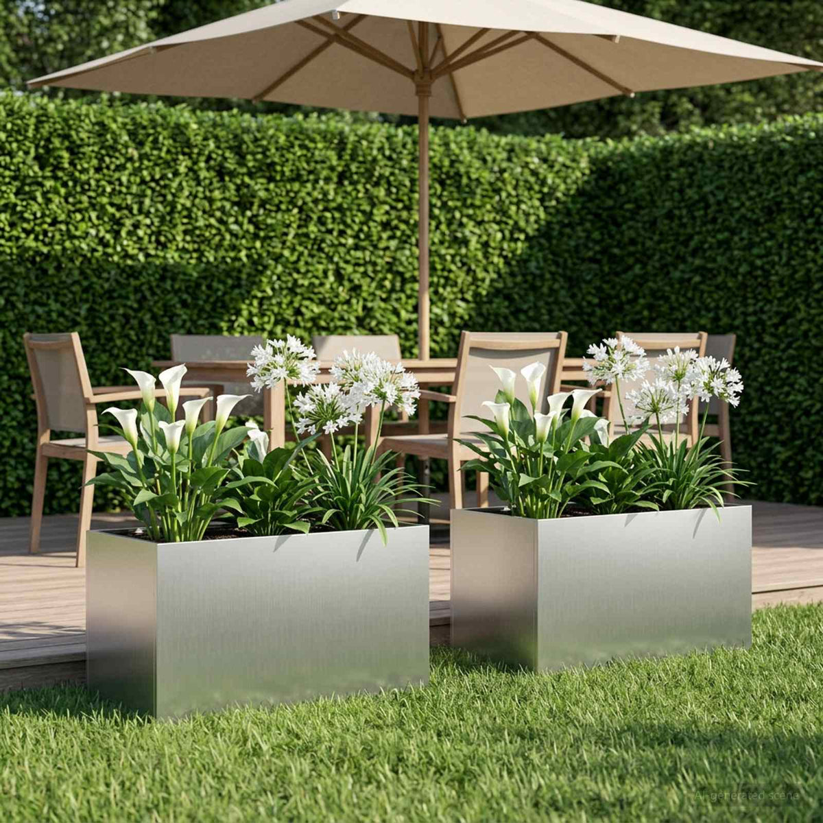 Garden Planter Silver Galvanised Steel Depth