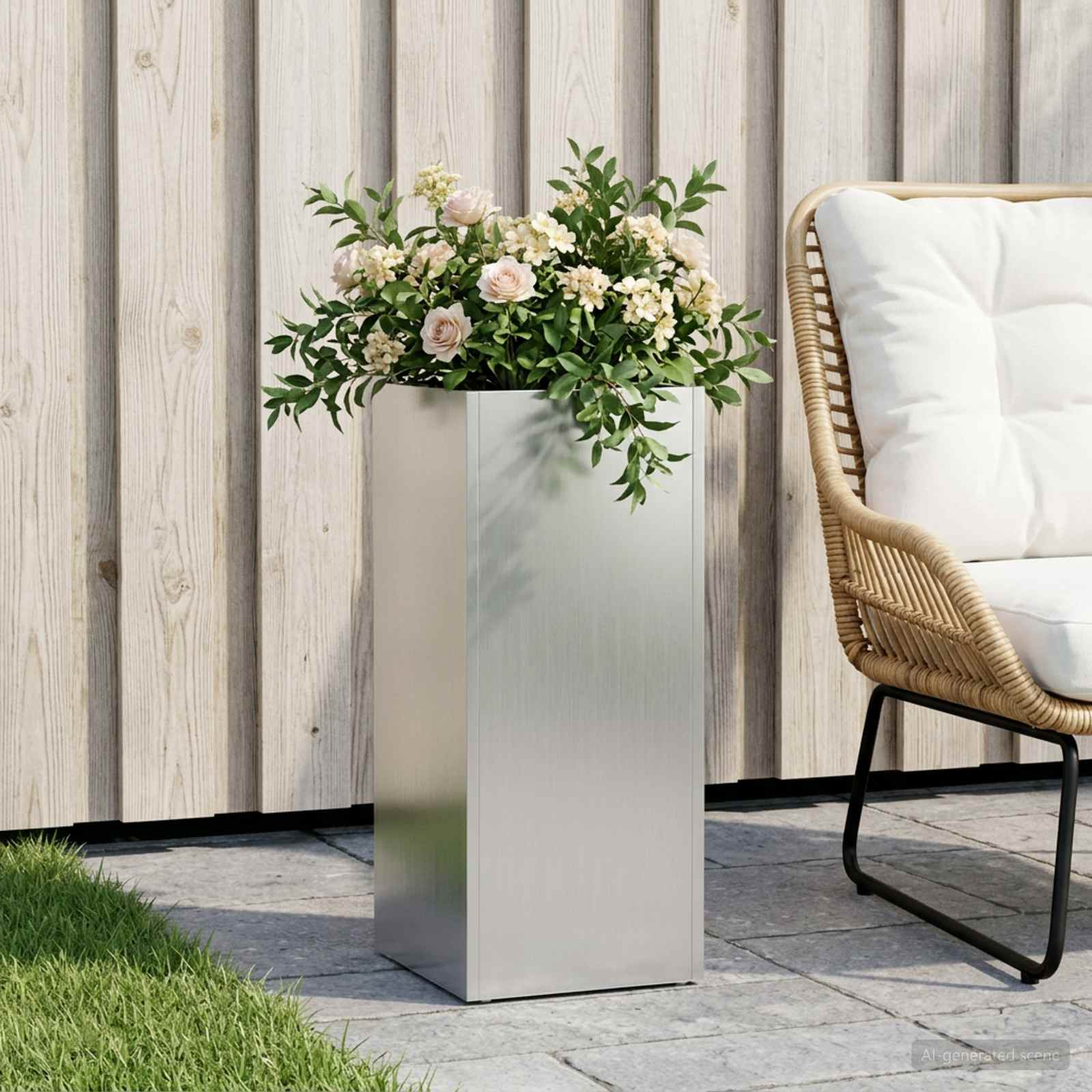 vidaXL Garden Planter Silver 20 x 20 x 50 cm Galvanised Steel 1
