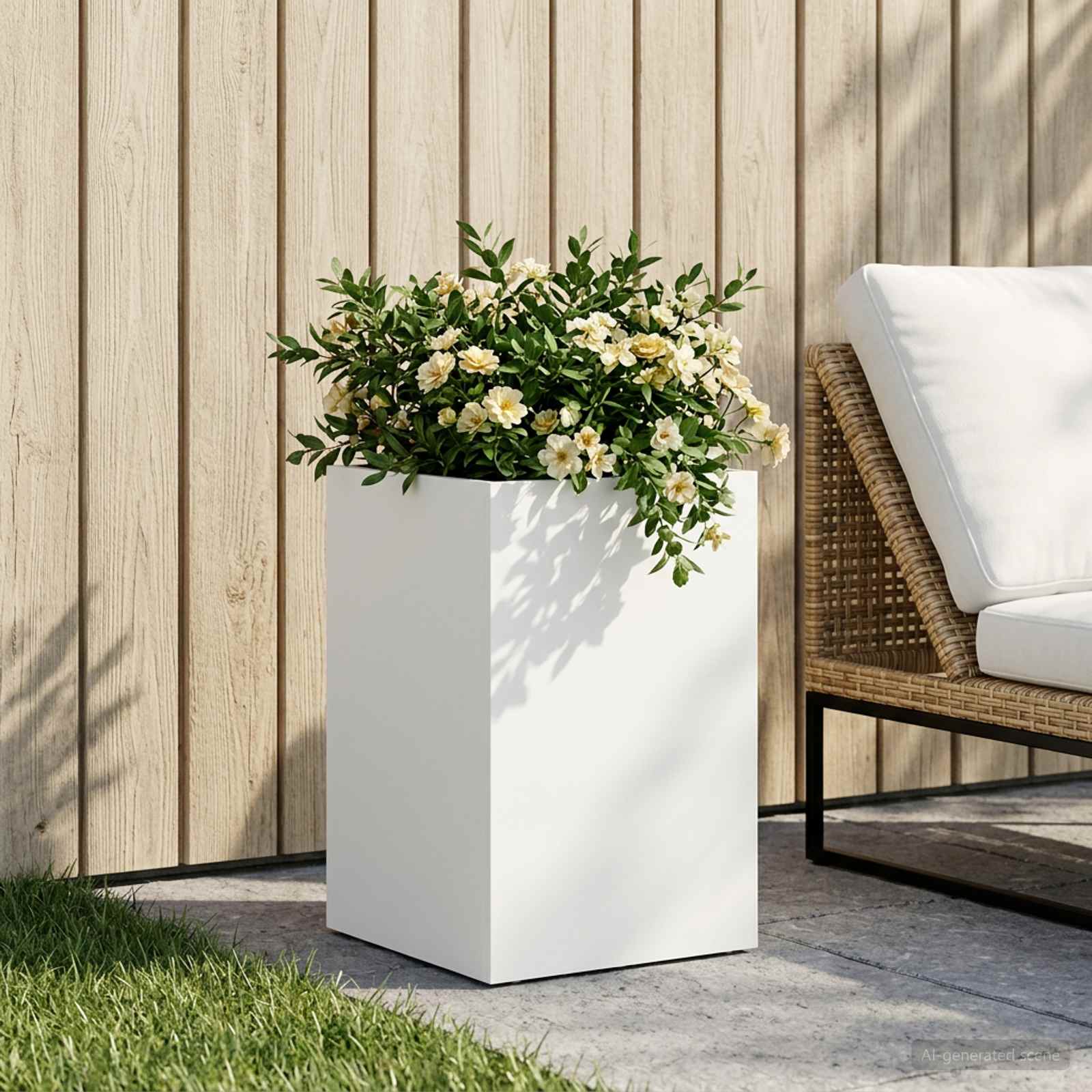 vidaXL Garden Planter White 30 x 30 x 40 cm Cold-rolled Steel 1