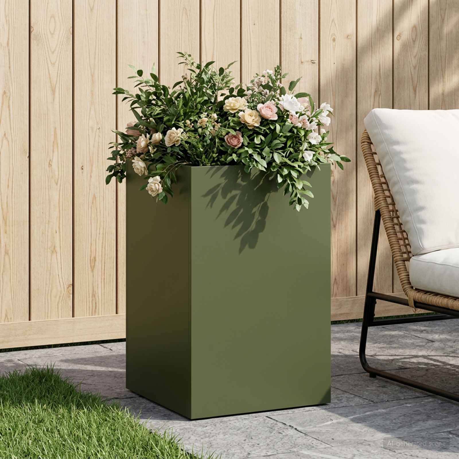 vidaXL Garden Planter Olive Green 30 x 30 x 40 cm Cold-rolled Steel 1