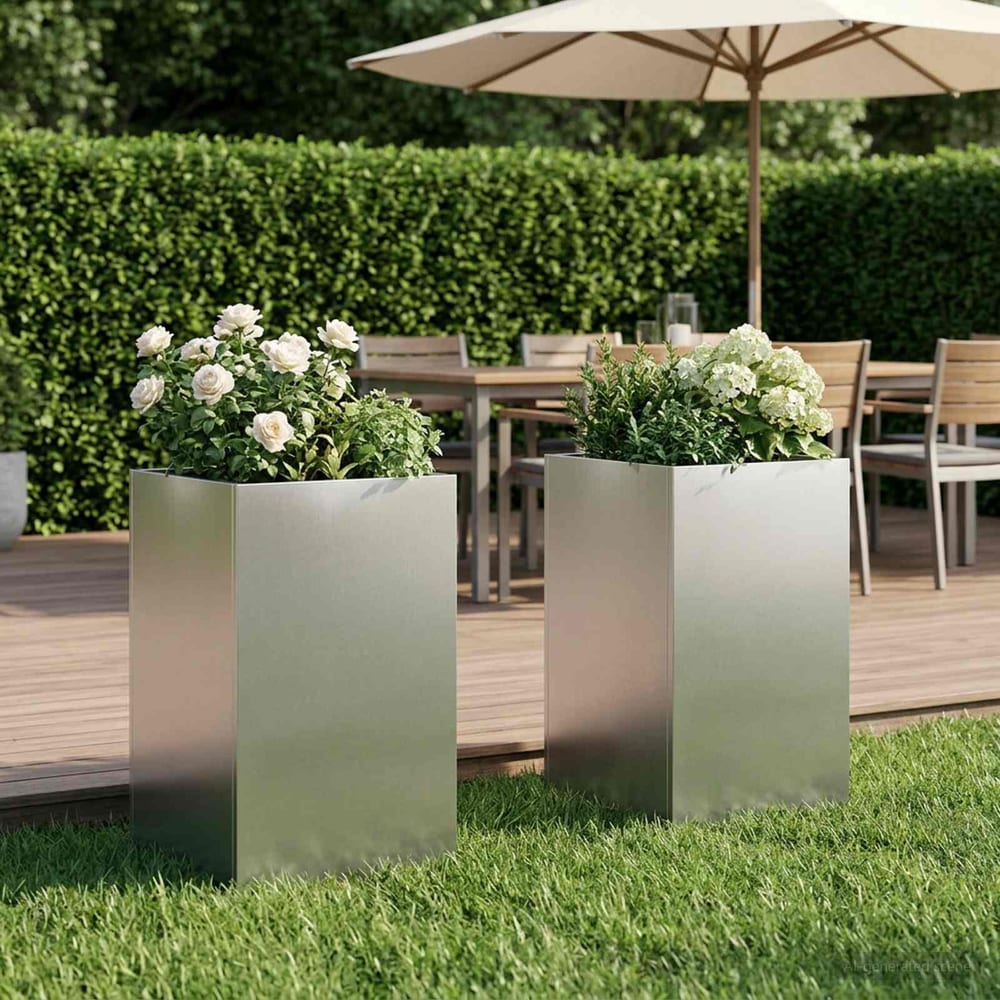 Garden Planter Silver Stainless Steel Depth