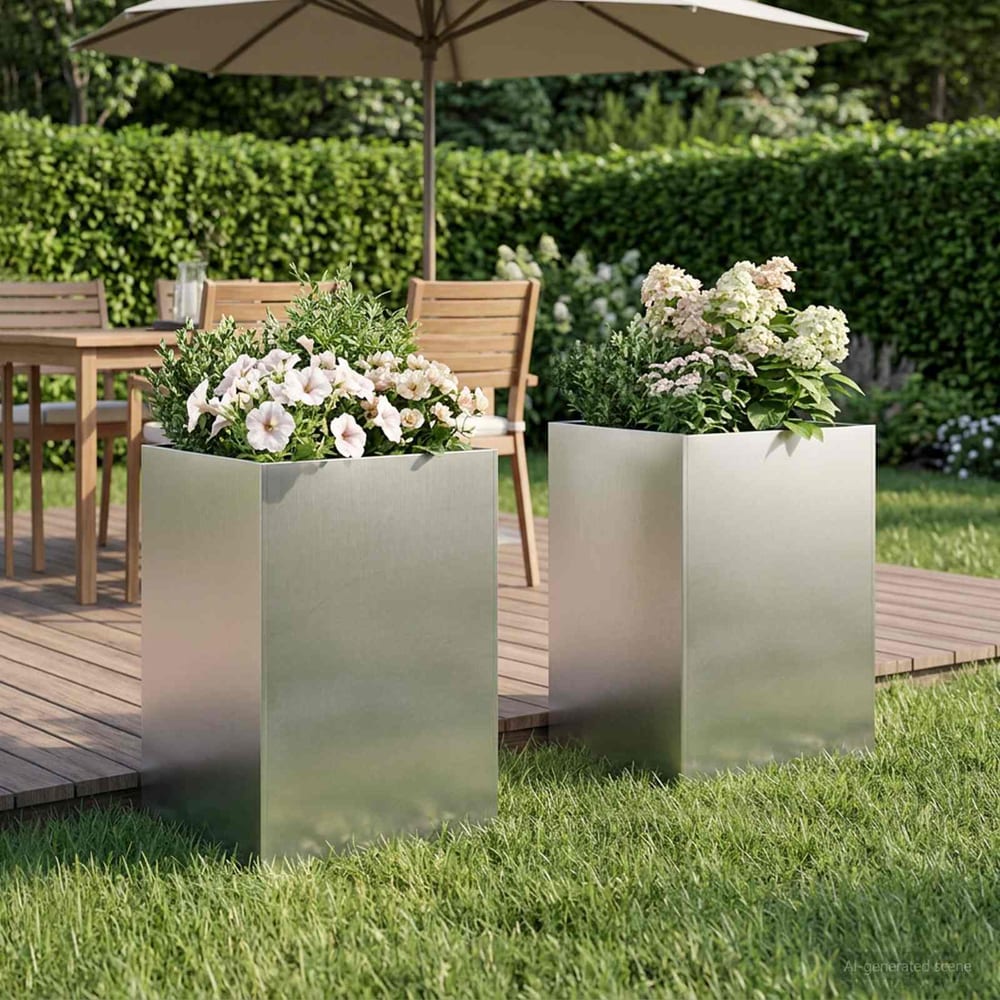 Garden Planter Silver Stainless Steel Depth