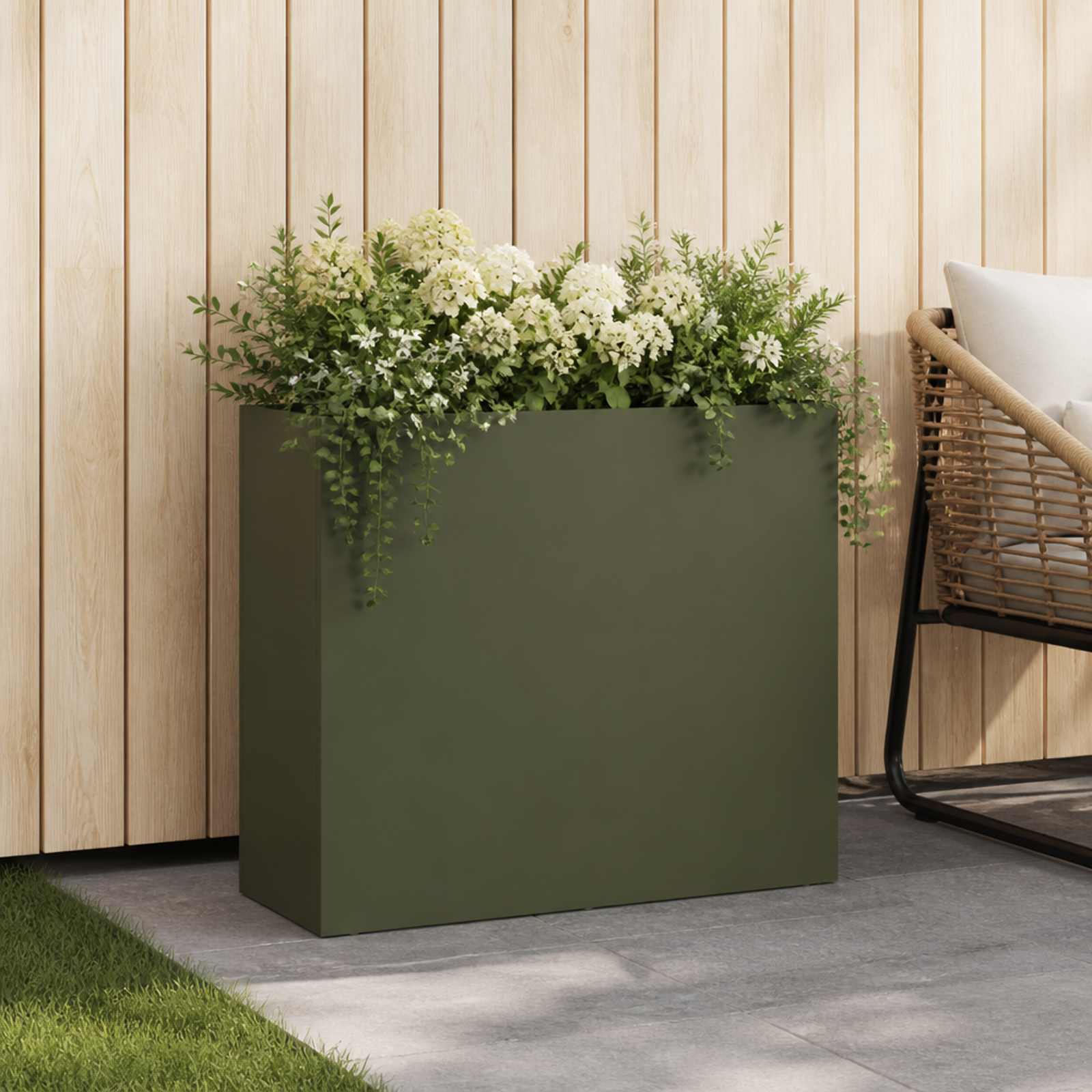 vidaXL Garden Planter Olive Green 50 x 20 x 40 cm Cold-rolled Steel 1