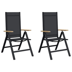 vidaXL Reclining Garden Chairs 2 pcs Black Textilene 2