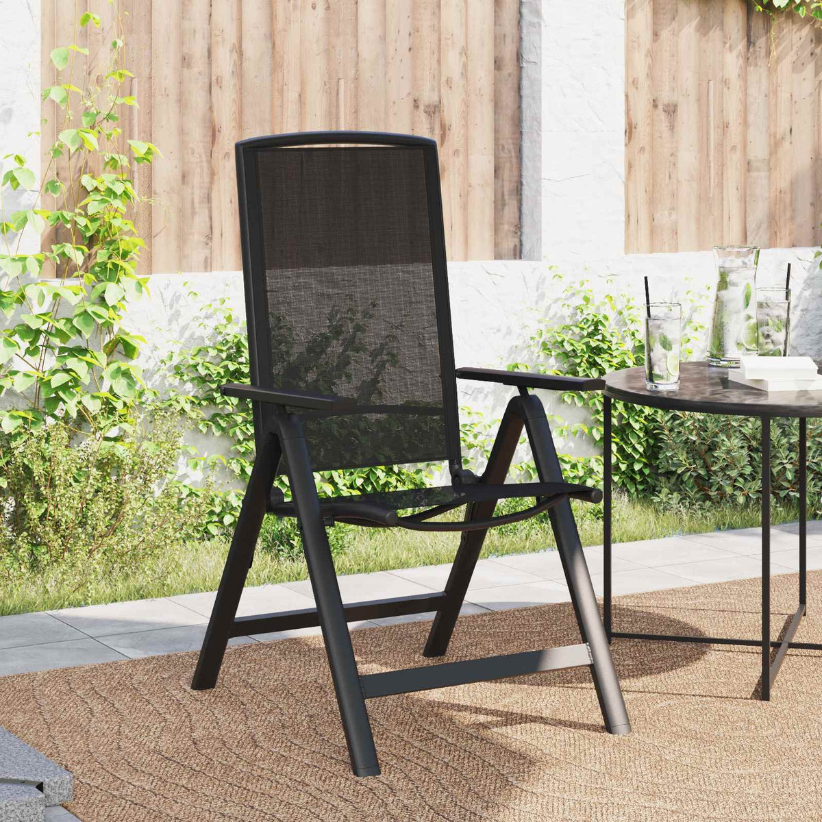 vidaXL Reclining Garden Chairs 2 pcs Black Textilene 3