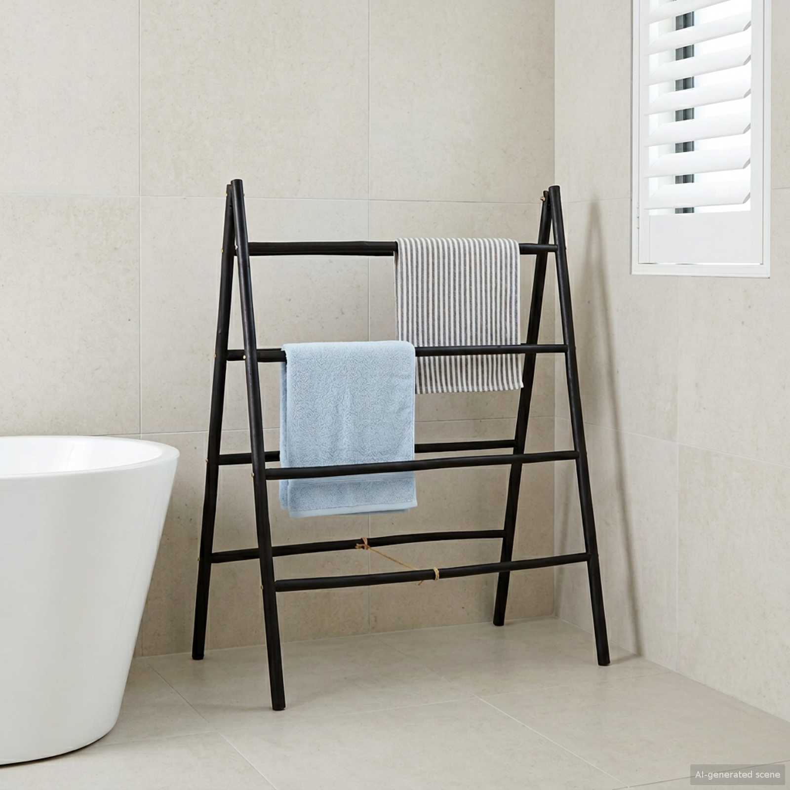 vidaXL Double-Sided Blanket Ladder Black 90 x 50 x 100 cm Bamboo 1