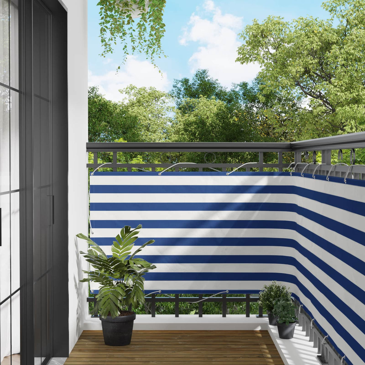 Balcony Screen 100 x 800 cm Oxford Fabric Rectangular Width 100 cm Drop 800 cm Blue and white
