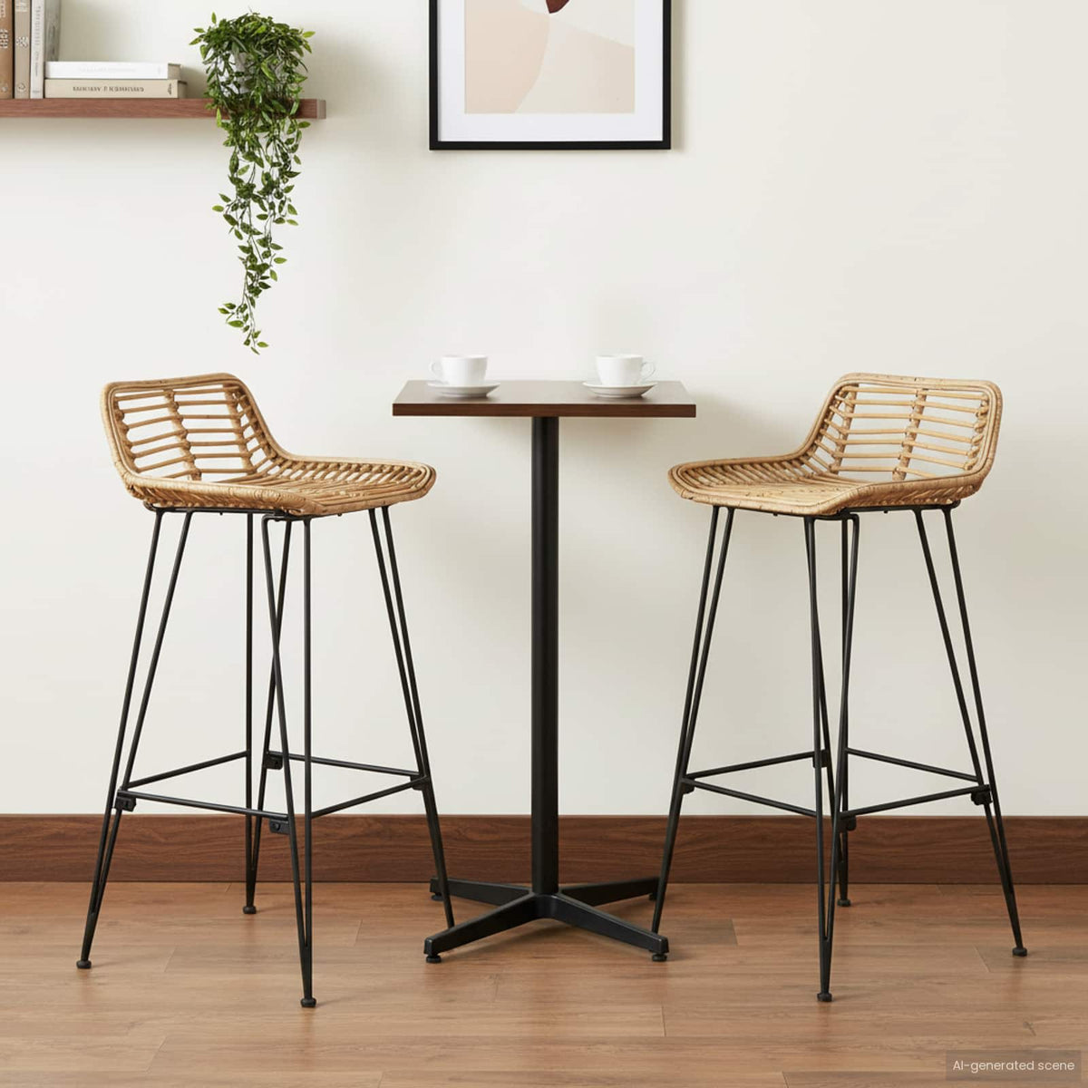 Bar Stool 2 pcs 44 x 45 x 76 cm Rattan and Steel Natural