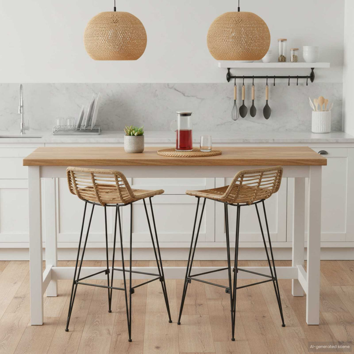 Bar Stool 2 pcs 44 x 45 x 76 cm Rattan and Steel Natural