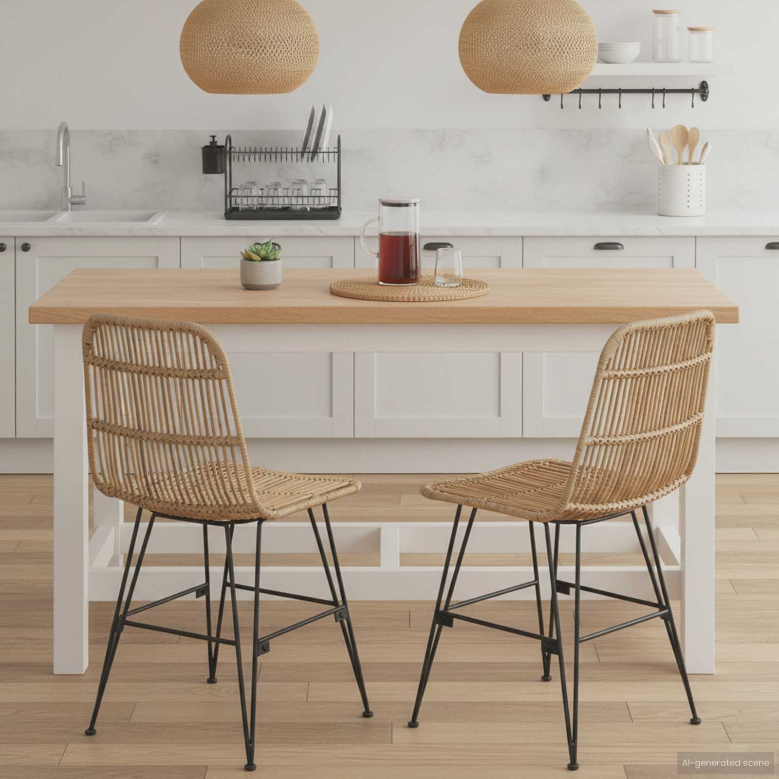 vidaXL Dinning Chair 2 pcs Rattan and Steel Natural 41 x 55 x 85 cm 3