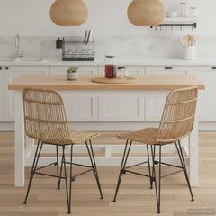 vidaXL Dinning Chair 2 pcs Rattan and Steel Natural 41 x 55 x 85 cm 3