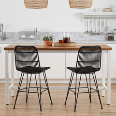 vidaXL Dinning Chair 2 pcs Rattan and Steel Black 41 x 55 x 85 cm 3