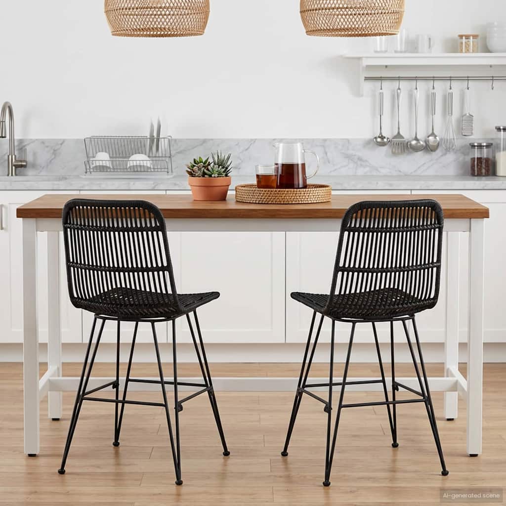 vidaXL Dinning Chair 2 pcs Rattan and Steel Black 41 x 55 x 85 cm 3