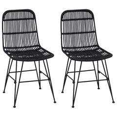 vidaXL Dinning Chair 2 pcs Rattan and Steel Black 41 x 55 x 85 cm 2