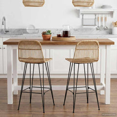 Bar Stool 2 pcs 44 x 55 x 109 cm Rattan and Steel Natural