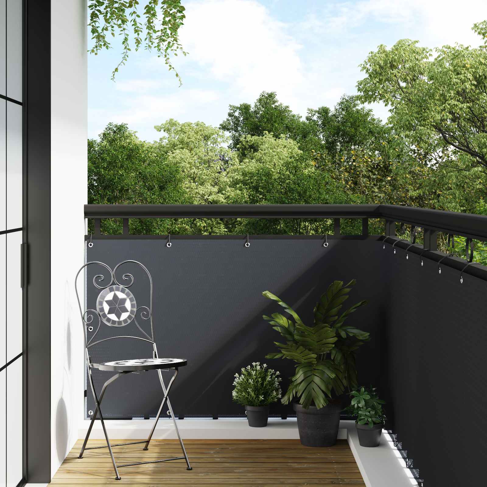 vidaXL Balcony Screen with Eyelets 300 x 100 cm Poly Rattan Anthracite 1