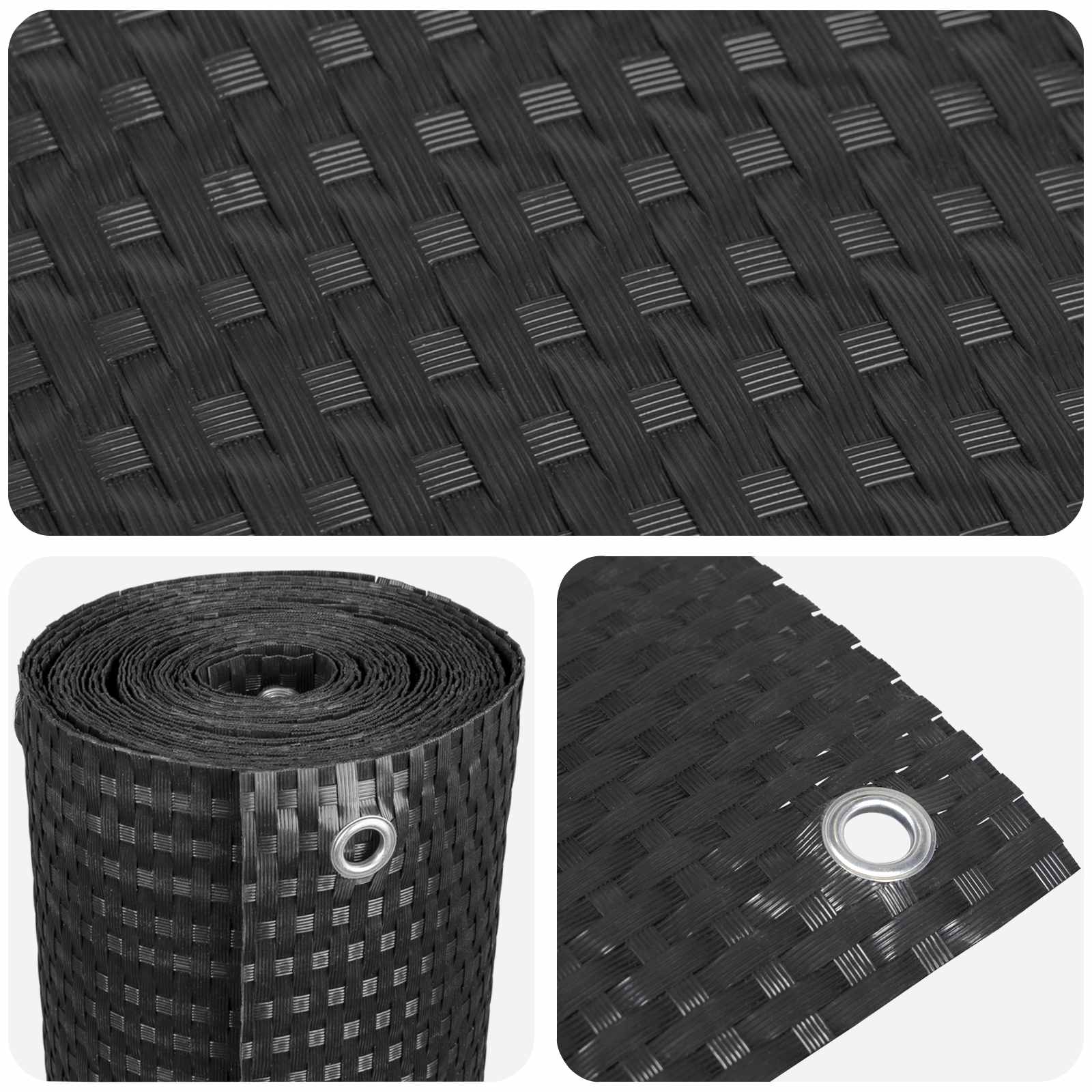 vidaXL Balcony Screen with Eyelets 400 x 80 cm Poly Rattan Black 4
