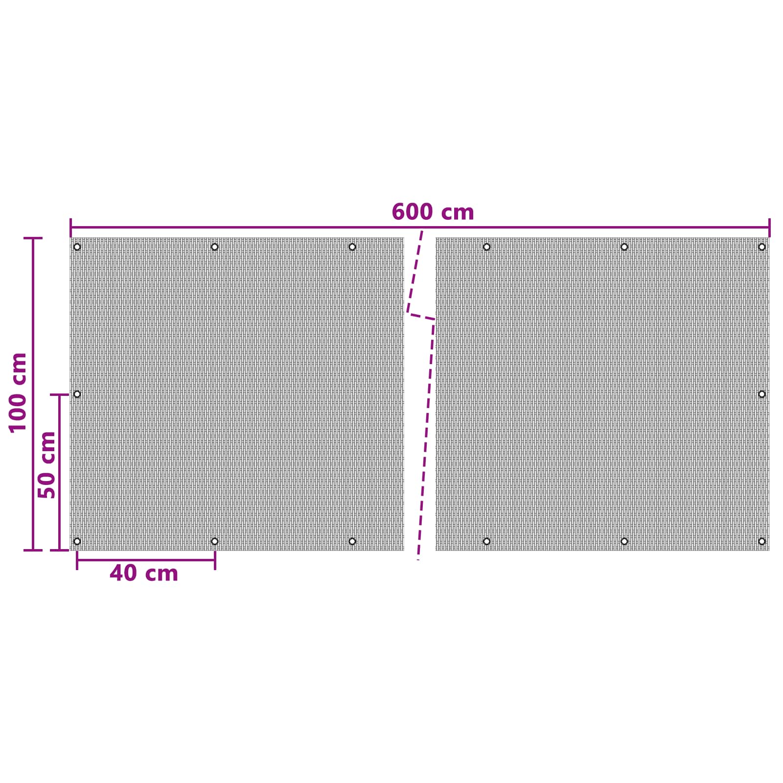 vidaXL Balcony Screen with Eyelets 600 x 100 cm Poly Rattan Black 5