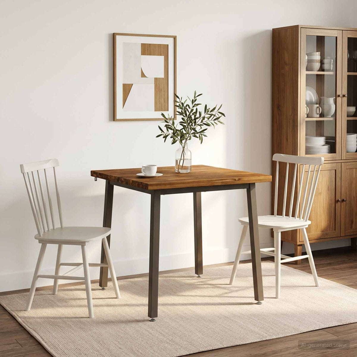 Dining Table Solid Acacia Wood Square Depth 80 cm Natural and coffee 80 cm