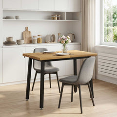 Dining Table Solid Acacia Wood Square Whitewash Black
