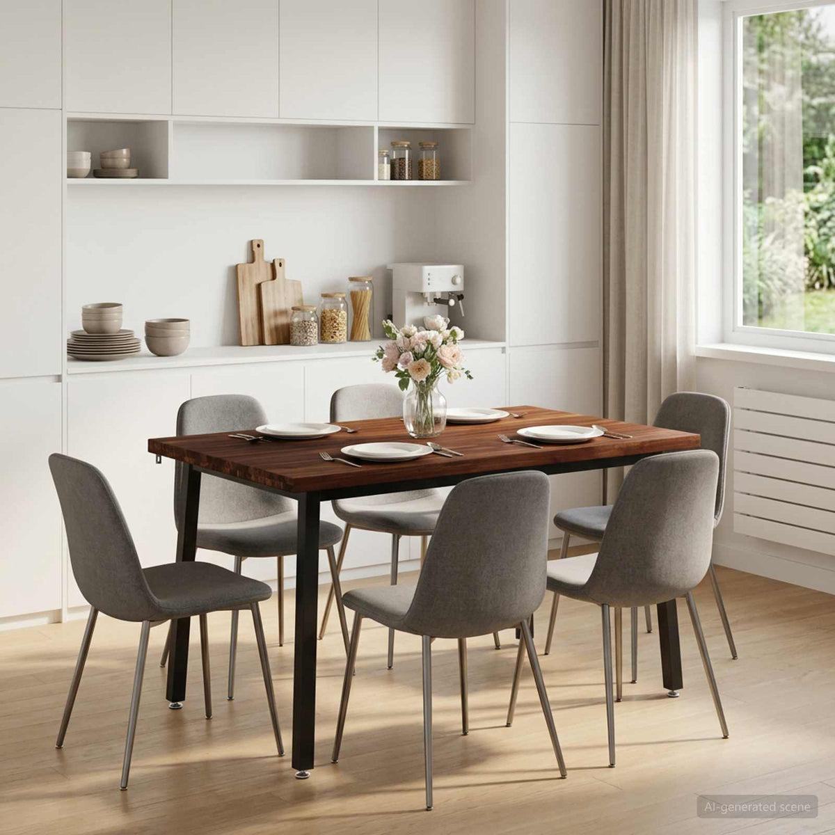 Dining Table Solid Acacia Wood Square Depth 80 cm Dark brown and black 120 cm